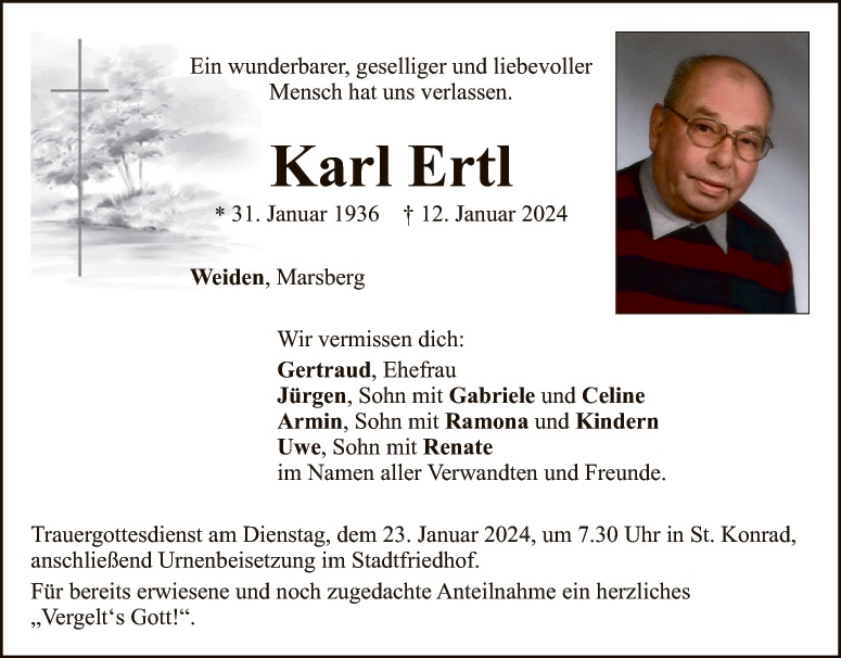 Traueranzeige Ertl Karl